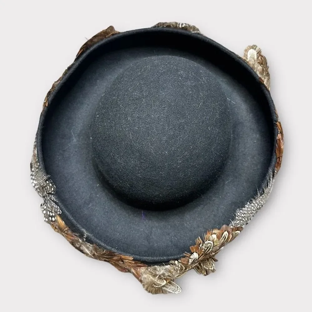 Vintage Bowler Hat Feathered Wool Felt Avant Garde Regencycore Made in the USA - Picture 7 of 9